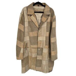 Davoucci Vintage 4XL brown tan colorblock Patchwork genuine leather trench coat